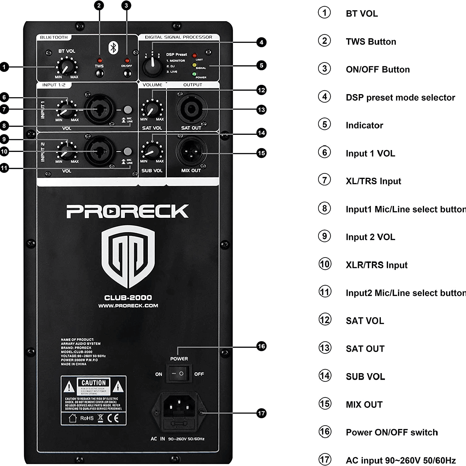 PRORECK Club 2000 | 10-inch Powered PA Speaker System Combo Set |10'' Tower Speaker AMP