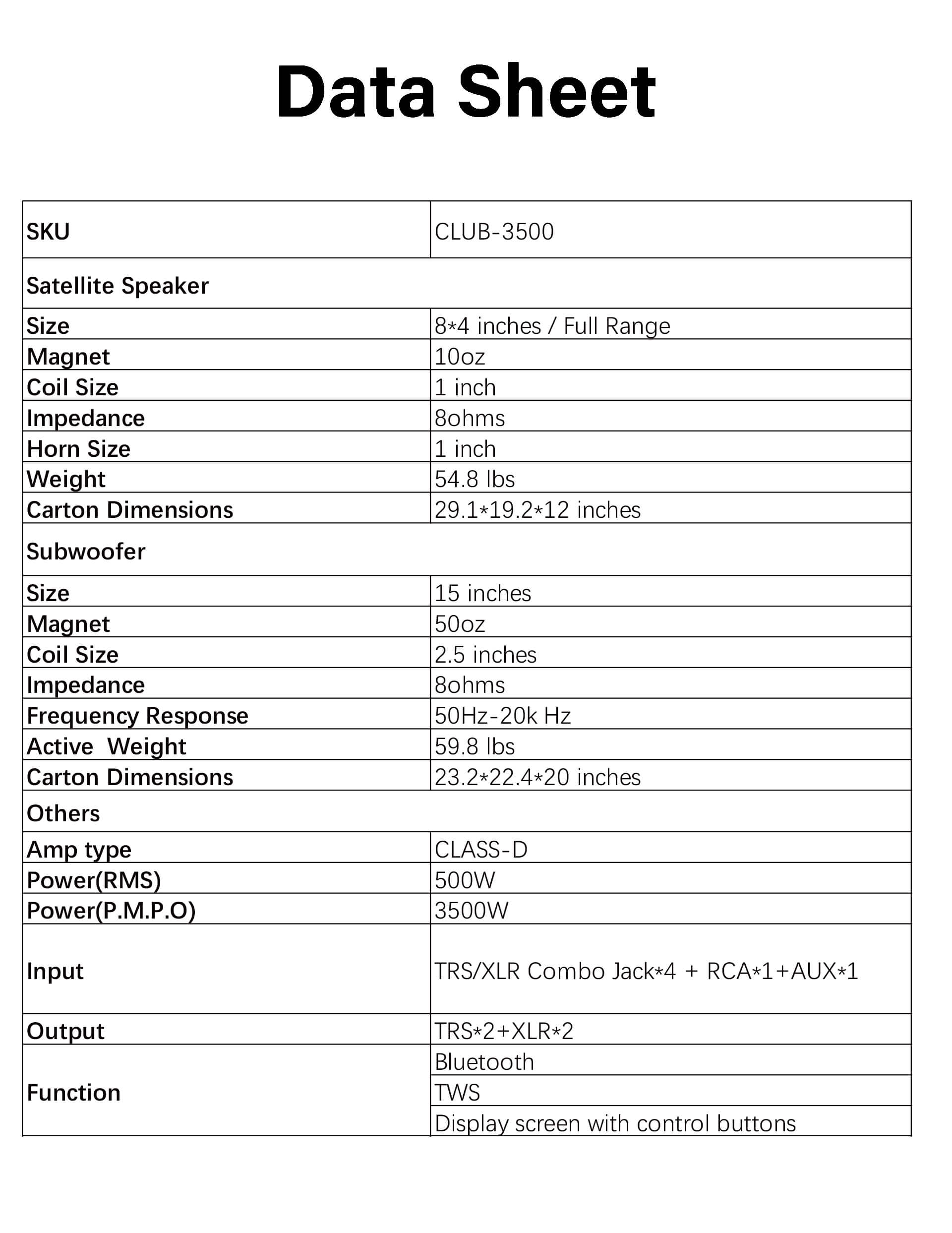 PRORECK-CLUB 3500 PA SYSTEM  INTRODUCE DETAILS-data about