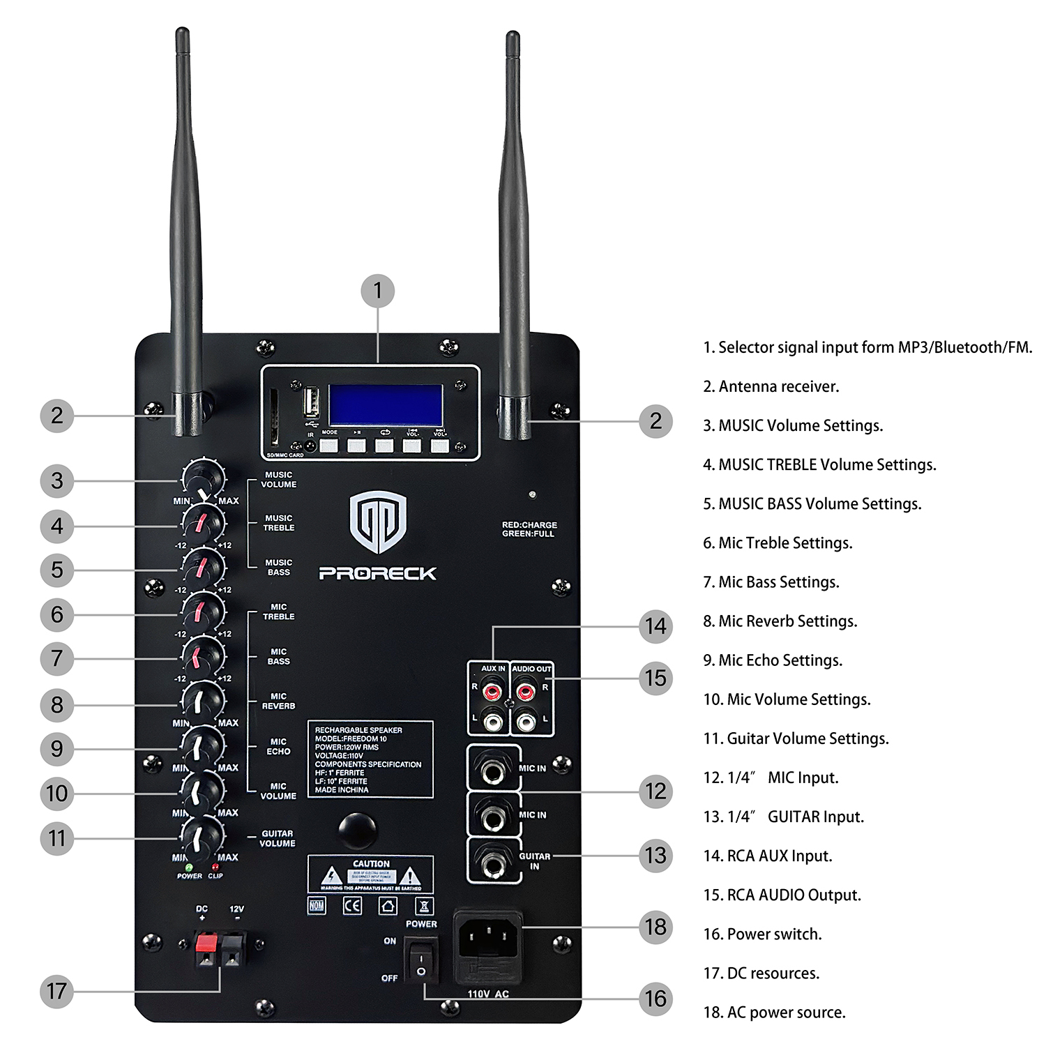 PRORECK Freedom 10 | 10'' Inch Party & Karaoke Speakers with Rechargeable Battery
