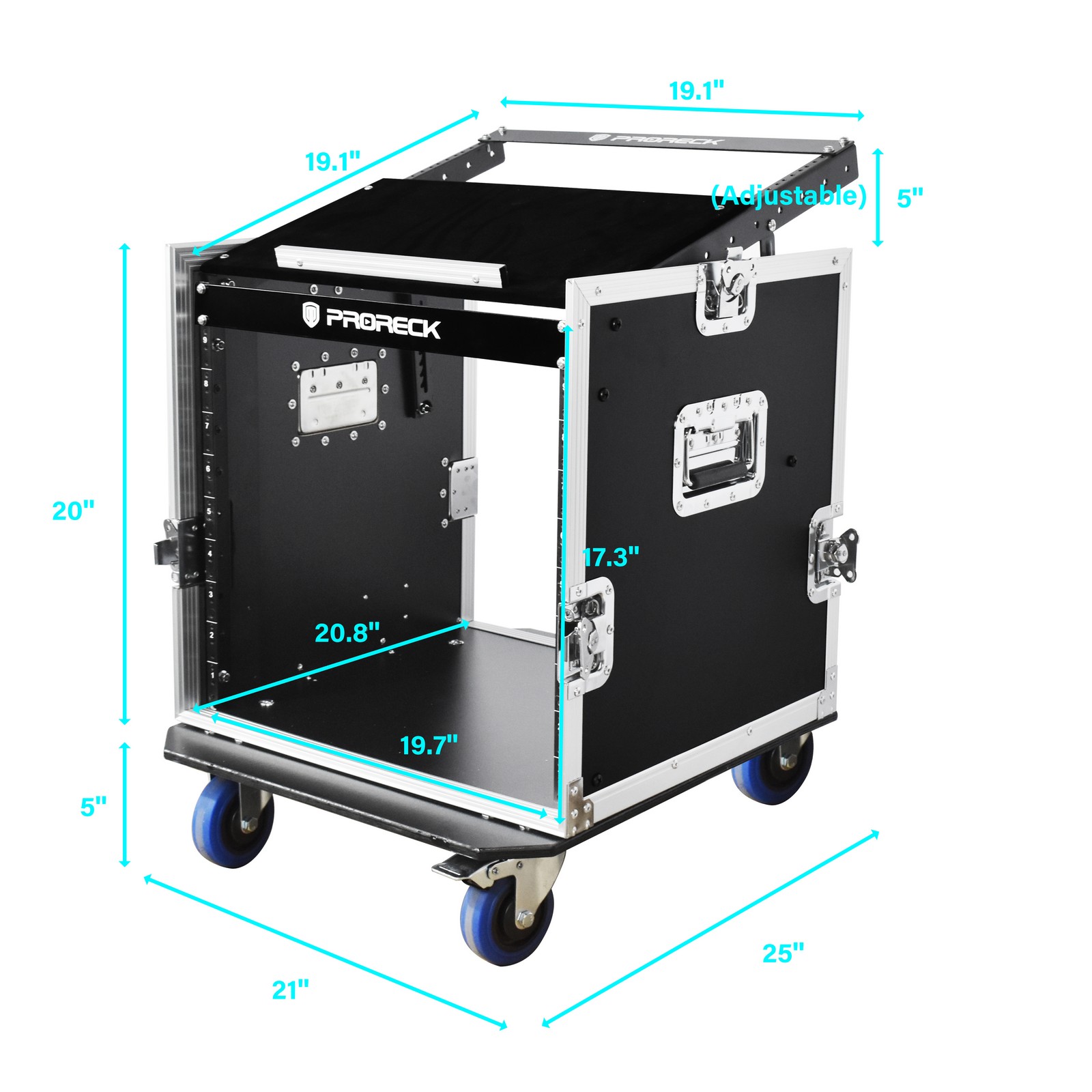 PRORECK PR-10U 10U rack case dimensions – external measurements with height, width, and depth labels