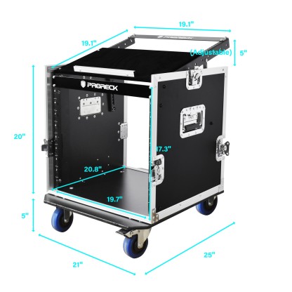 PRORECK PR-10U 10U rack case dimensions – external measurements with height, width, and depth labels