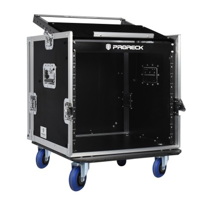 DJ rolling the PRORECK PR-10U rack case with caster wheels and side handles for easy transport