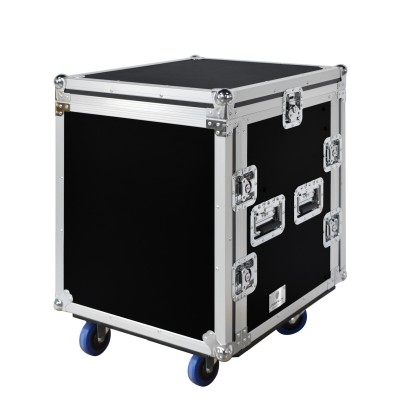  PR-12U | Rack Case 12U - Portable Mixer Flight Case with Laptop Shelf, Side Tables, and Casters  - PRORECK