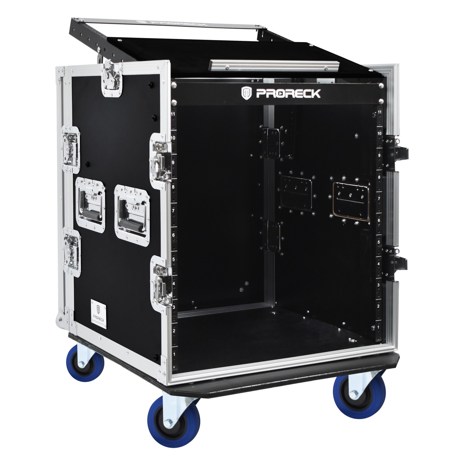 PRORECK PR-12U | Rack Case 12U - Portable Mixer Flight Case with Laptop Shelf, Side Tables, and Casters 