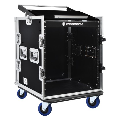 PRORECK PR-12U | Rack Case 12U - Portable Mixer Flight Case with Laptop Shelf, Side Tables, and Casters 