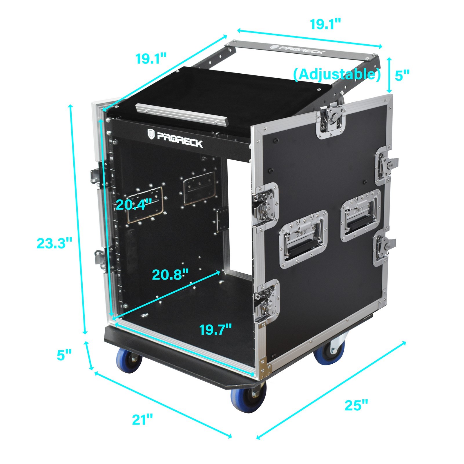  PR-12U | Rack Case 12U - Portable Mixer Flight Case with Laptop Shelf, Side Tables, and Casters  - PRORECK