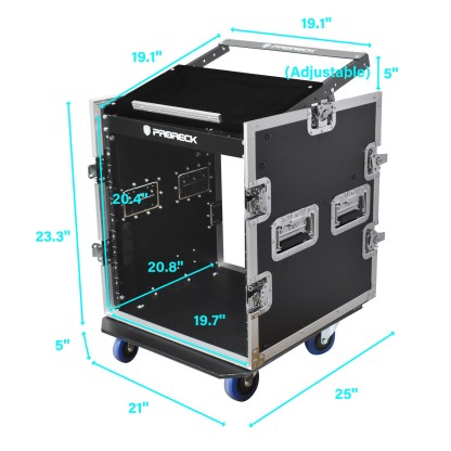  PR-12U | Rack Case 12U - Portable Mixer Flight Case with Laptop Shelf, Side Tables, and Casters  - PRORECK