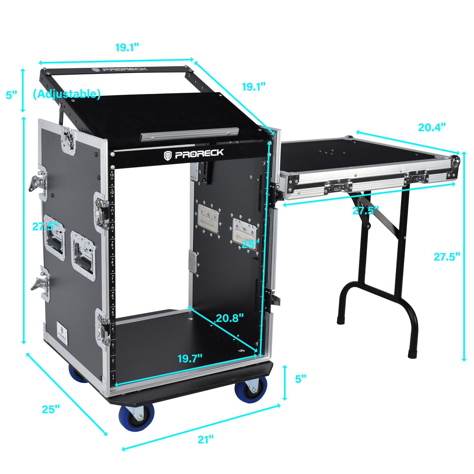PRORECK PR-14UT DJ Rack Case with Fold-Out Table | 14U Rack