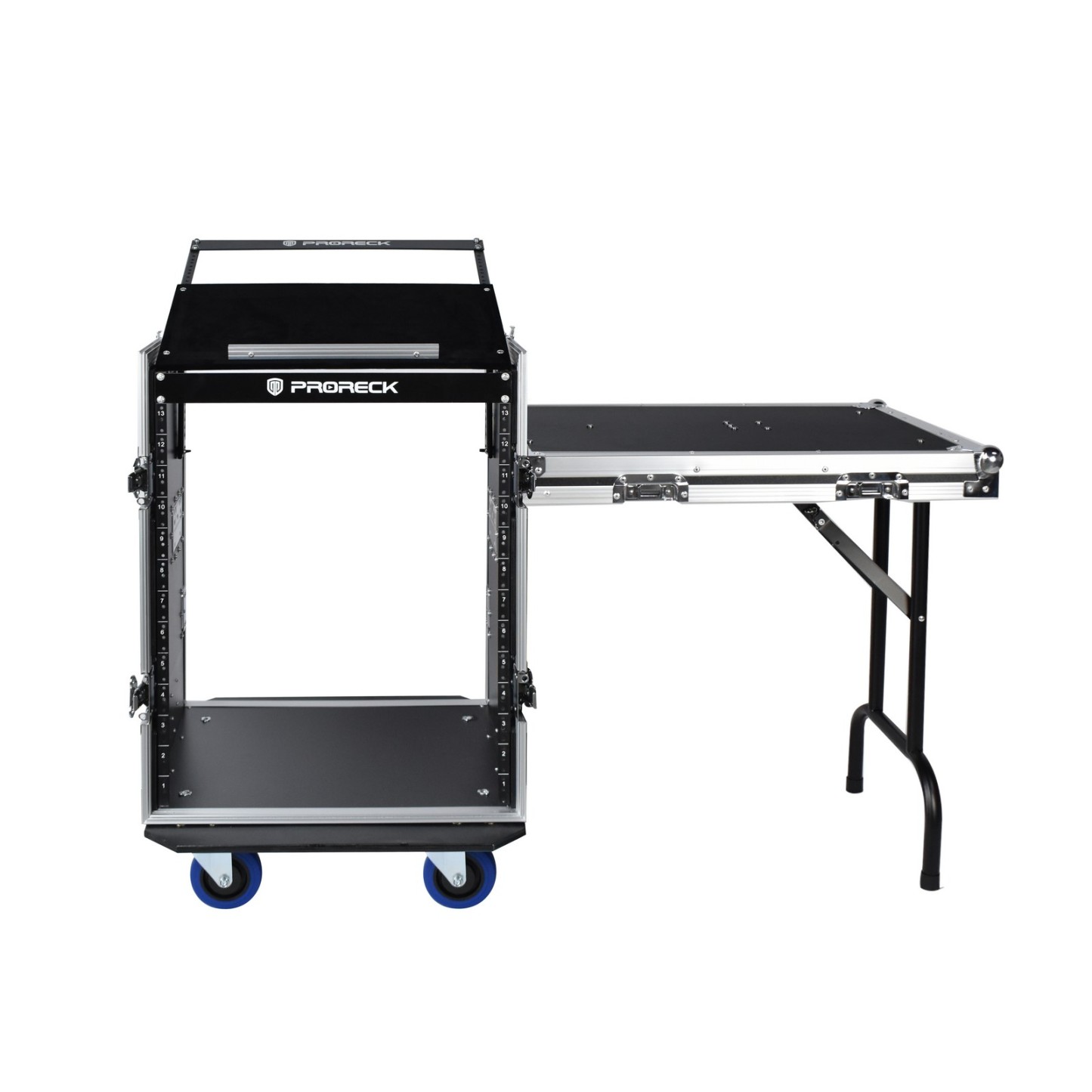 Front view of PRORECK PR-14U 14U rack case – heavy-duty road case with wheels and twist latches for DJ equipment