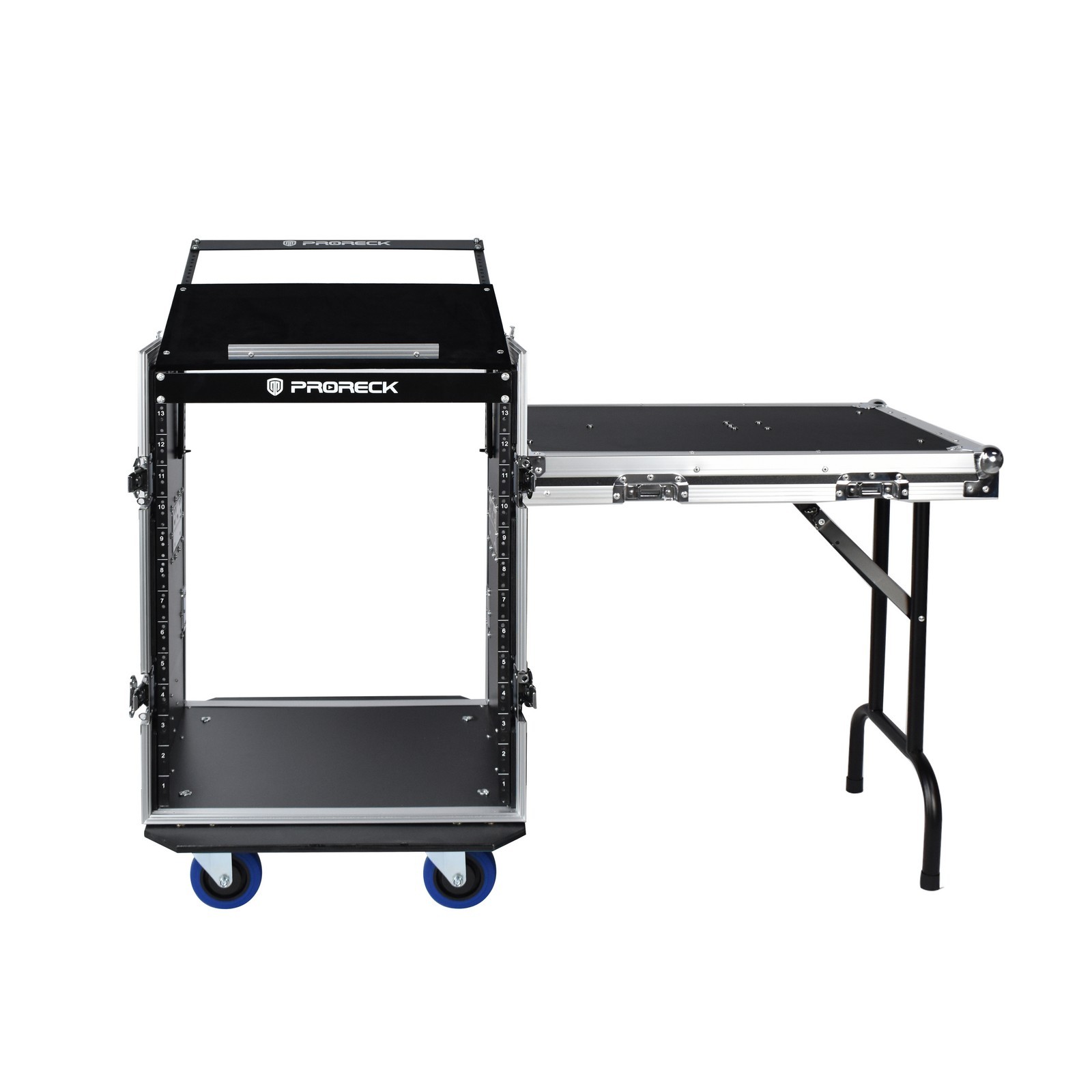 Front view of PRORECK PR-14U 14U rack case – heavy-duty road case with wheels and twist latches for DJ equipment