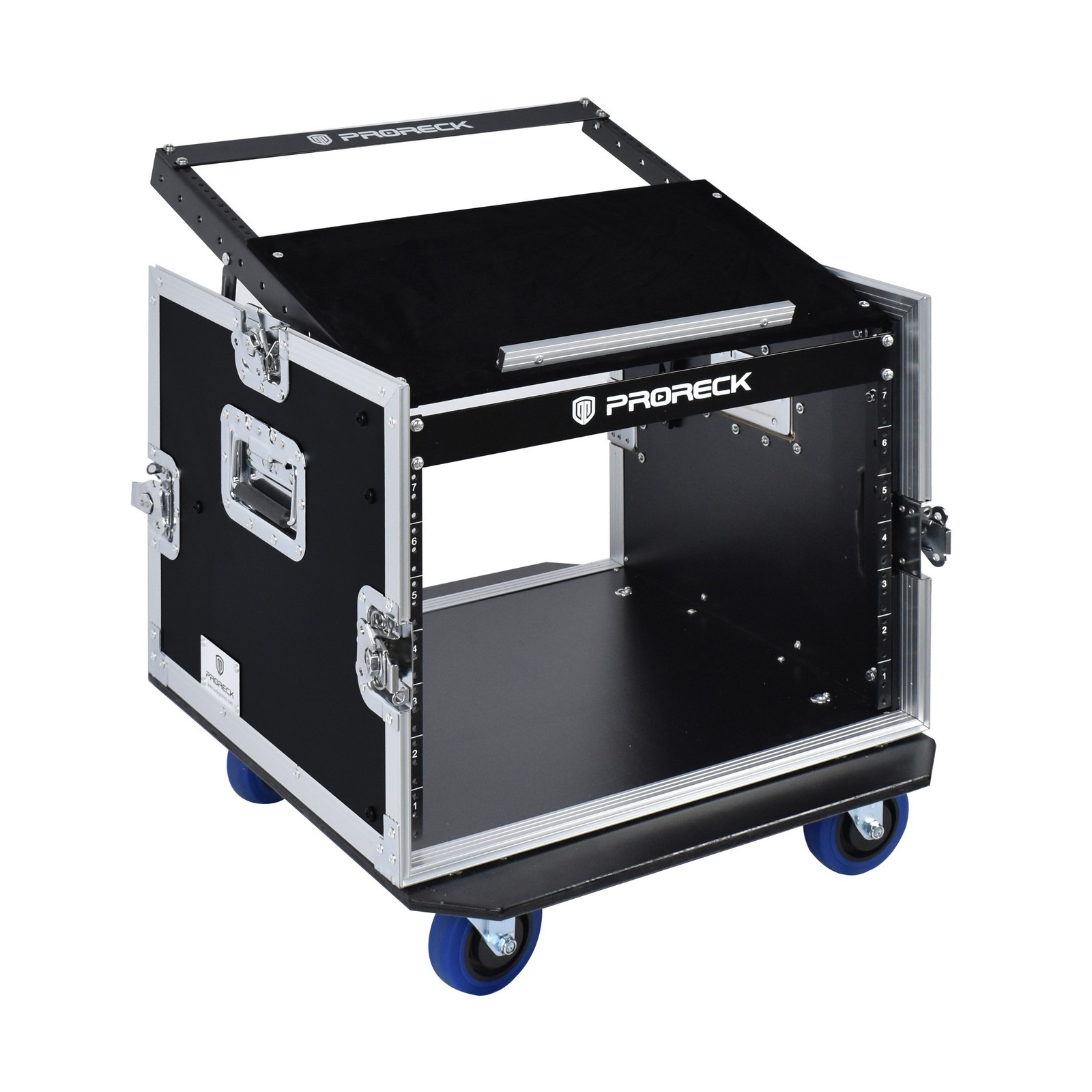 PRORECK PR-8U 8U rack case – front view of road case with wheels and locking latches for DJ equipment