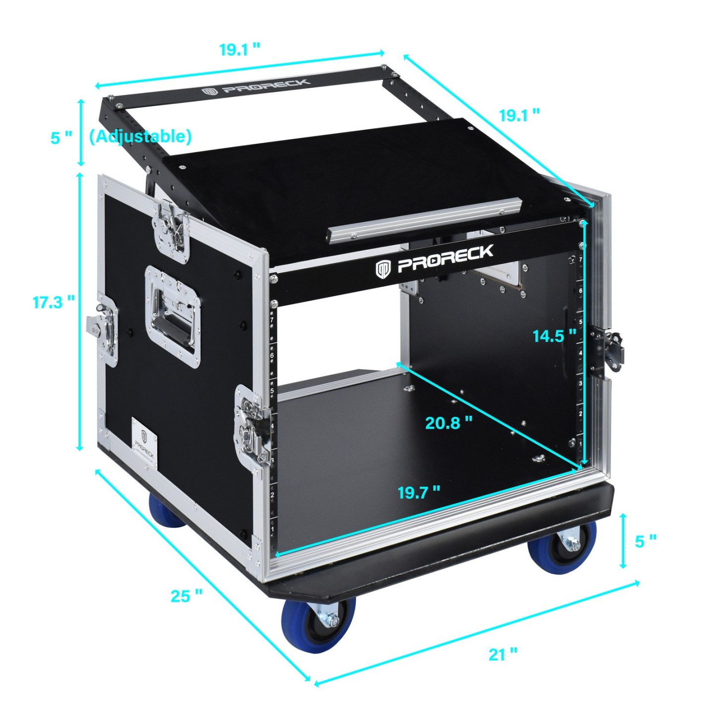 PRORECK PR-8U rack case dimensions – 8U size with height, width, and depth measurements for DJ setups