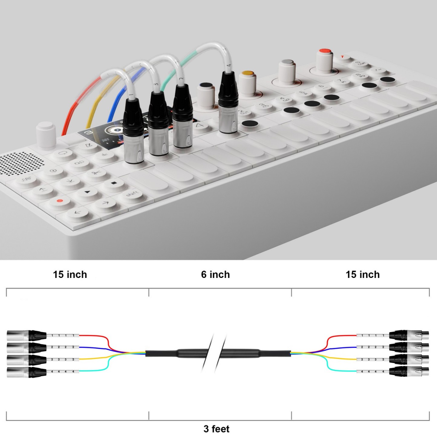 PRORECK PR-XLR/XLR-4*3 | XLR Male to XLR Female) Cable 3ft 4 Channel | Audio Cable