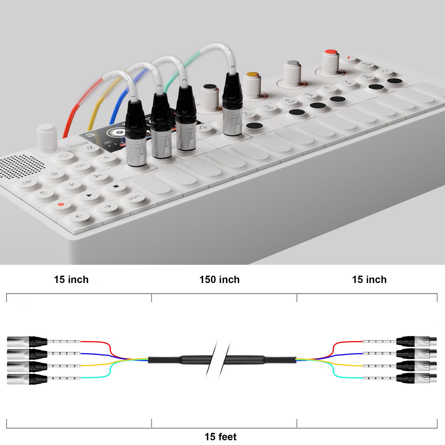 PRORECK PR-XLR/XLR-4*15 | XLR Male to XLR Female) Cable 15ft 4 Channel | Audio Cable