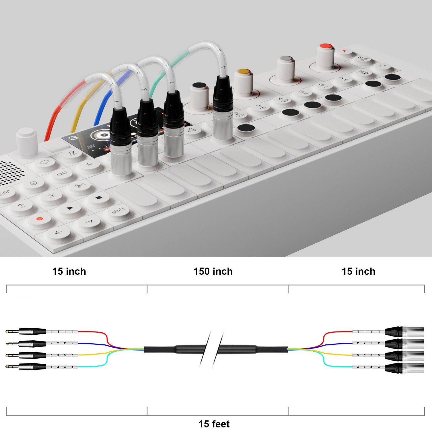 PRORECK PR-TRS/XLR-4*15F | TRS to XLR(Female) Cable 15ft 4 Channel | Speaker Cable