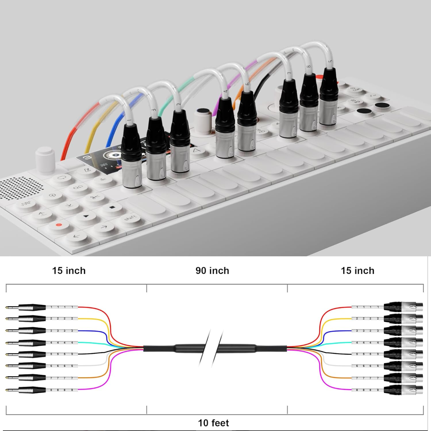 PRORECK TRS to XLR(Male) Cable 10ft | 8 Channel Audio Cable Standard