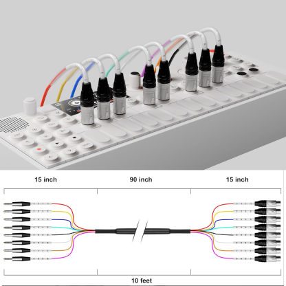 PRORECK TRS to XLR(Male) Cable 10ft | 8 Channel Audio Cable Standard