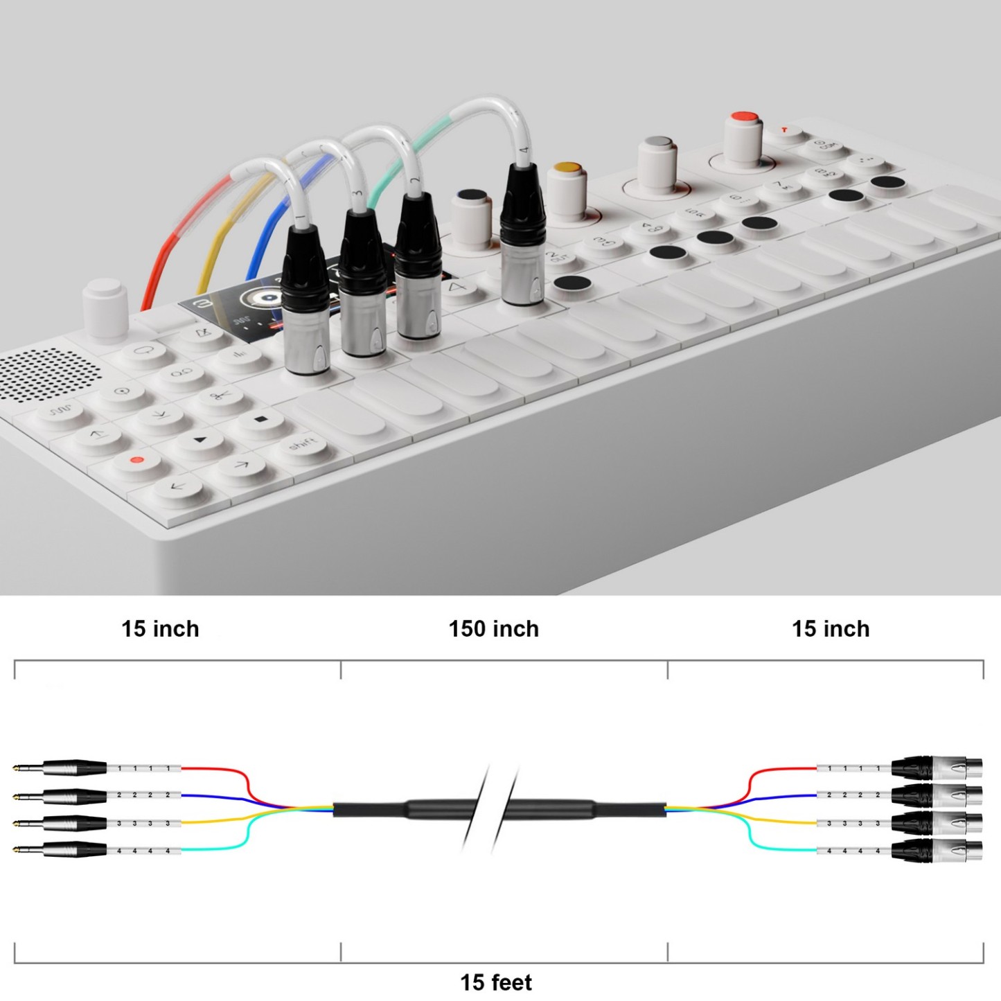 PRORECK PR-TRS/XLR-4*15M | TRS to XLR(Male) Cable 15ft 4 Channel | Speaker Cable