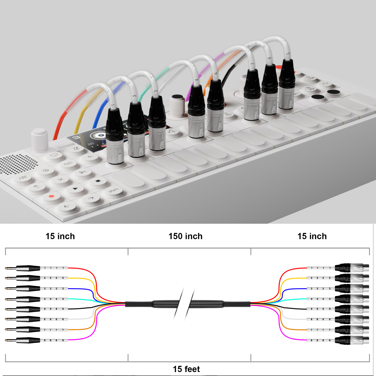 PRORECK PR-TRS/XLR-8*20M | TRS to XLR(Male) Cable 20ft 8 Channel | Speaker Cable