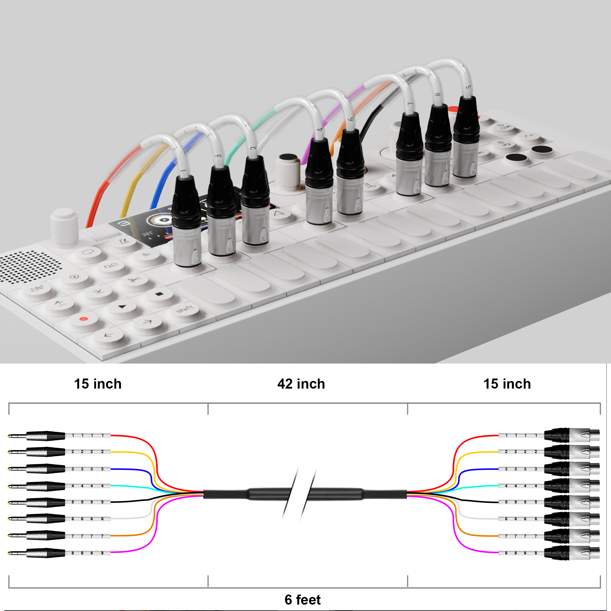 PRORECK PR-TRS/XLR-8*6M | TRS to XLR(Male) Cable 6ft 8 Channel | Speaker Cable