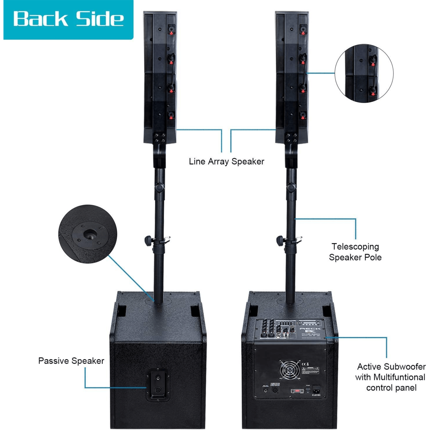 PRORECK Club 3200 | PA Speaker System Combo Set|Bluetooth-PRORECK CLUB-3200 Dual 12''SUBS-back side