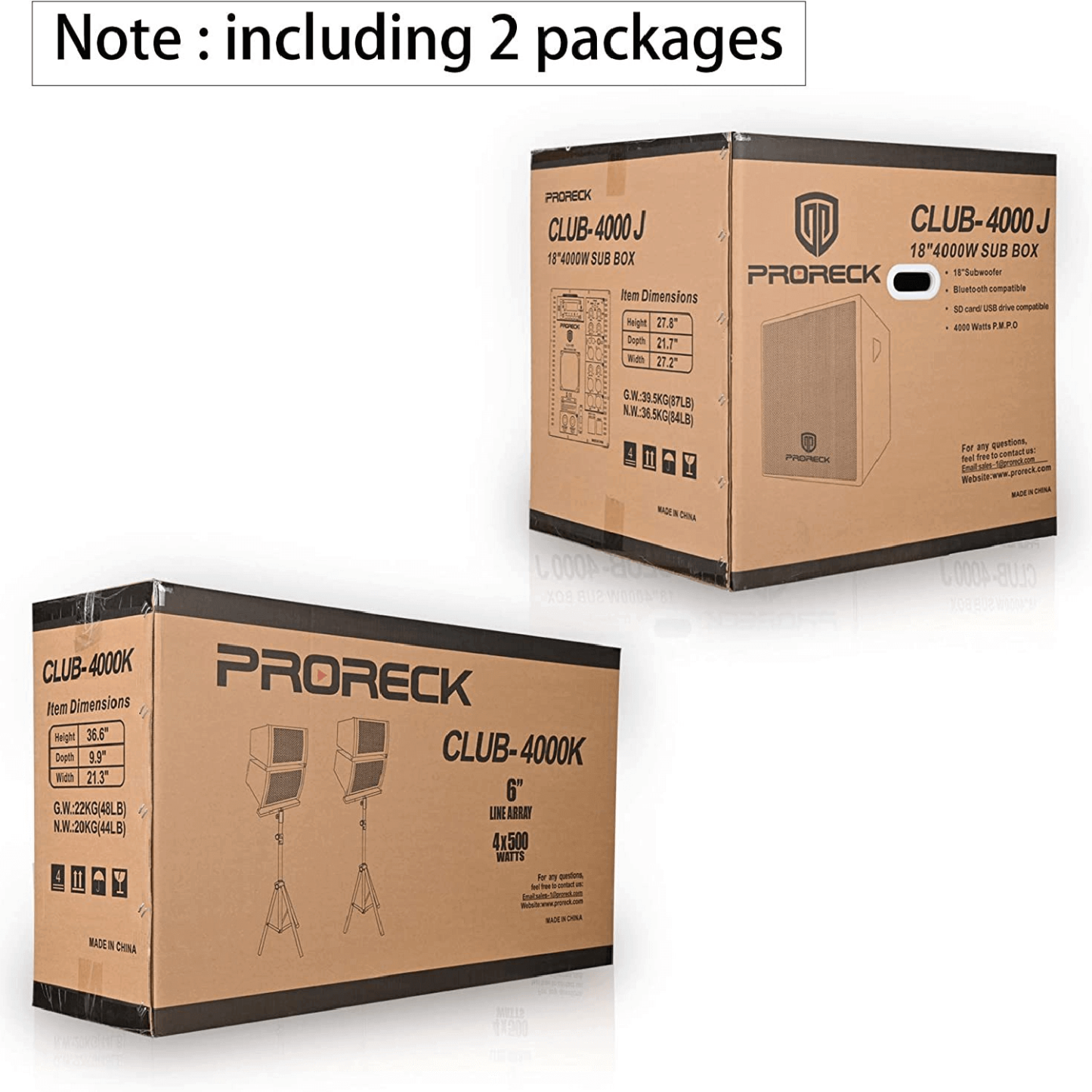 PRORECK Club 4000 | 18inch Sub1800W PA System|Bluetooth|Shiping Packages CLUB-400J+CLUB-4000K