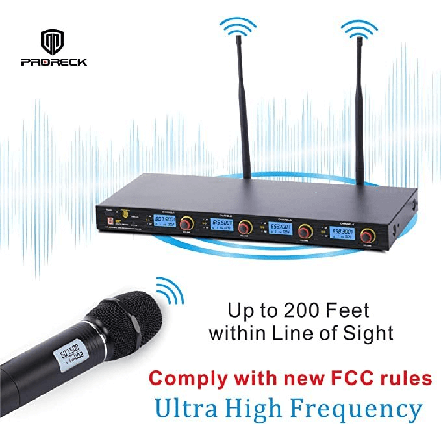 PRORECK MX44 | Wireless Microphone System|Handheld Wireless Vocal Karaoke Machine