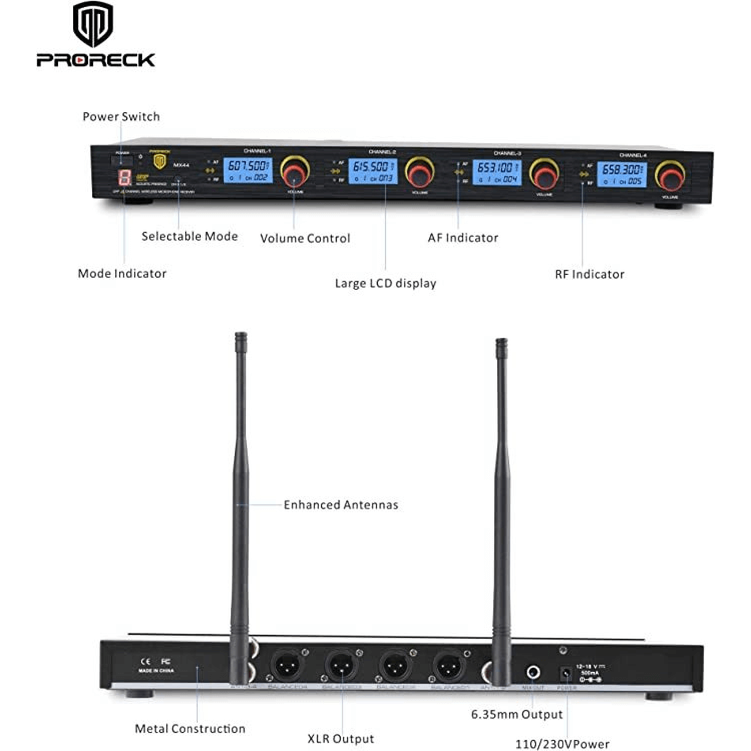 PRORECK MX44 | Wireless Microphone System|Handheld Wireless Vocal Karaoke Machine