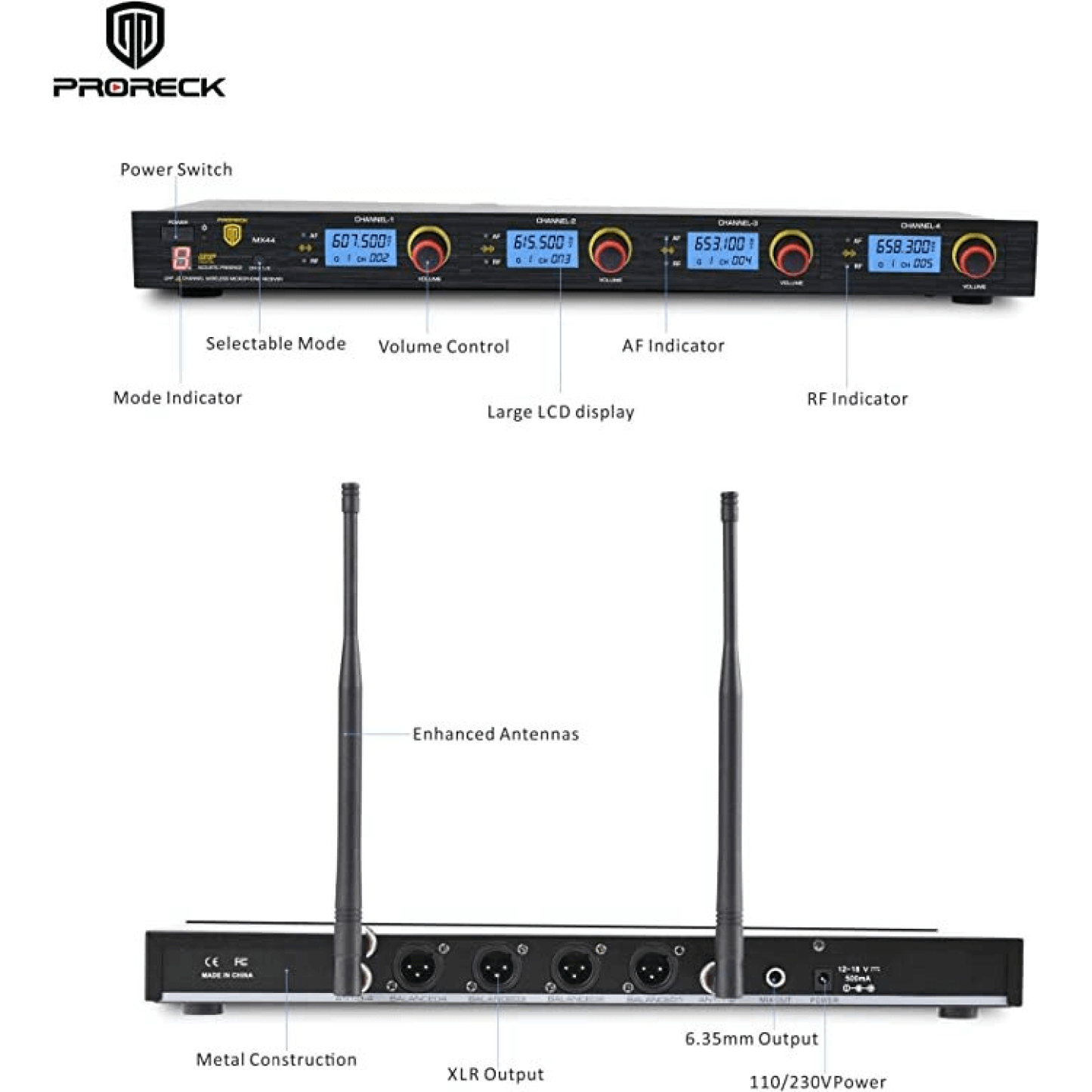 PRORECK MX44 | Wireless Microphone System|Handheld Wireless Vocal Karaoke Machine