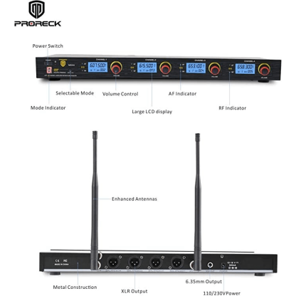 PRORECK MX44 | Wireless Microphone System|Handheld Wireless Vocal Karaoke Machine