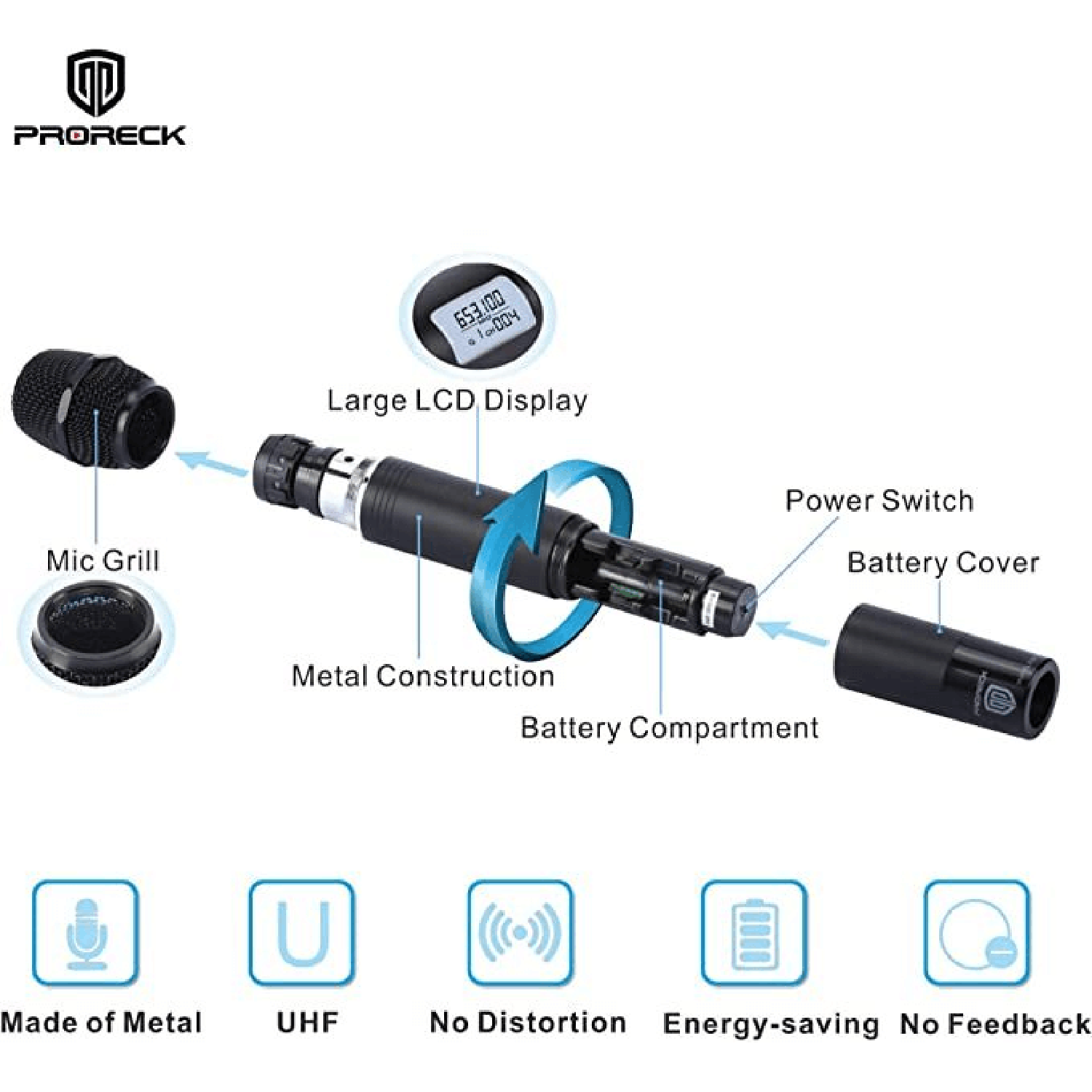PRORECK MX44 | Wireless Microphone System|Handheld Wireless Vocal Karaoke Machine