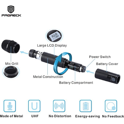 PRORECK MX44 | Wireless Microphone System|Handheld Wireless Vocal Karaoke Machine