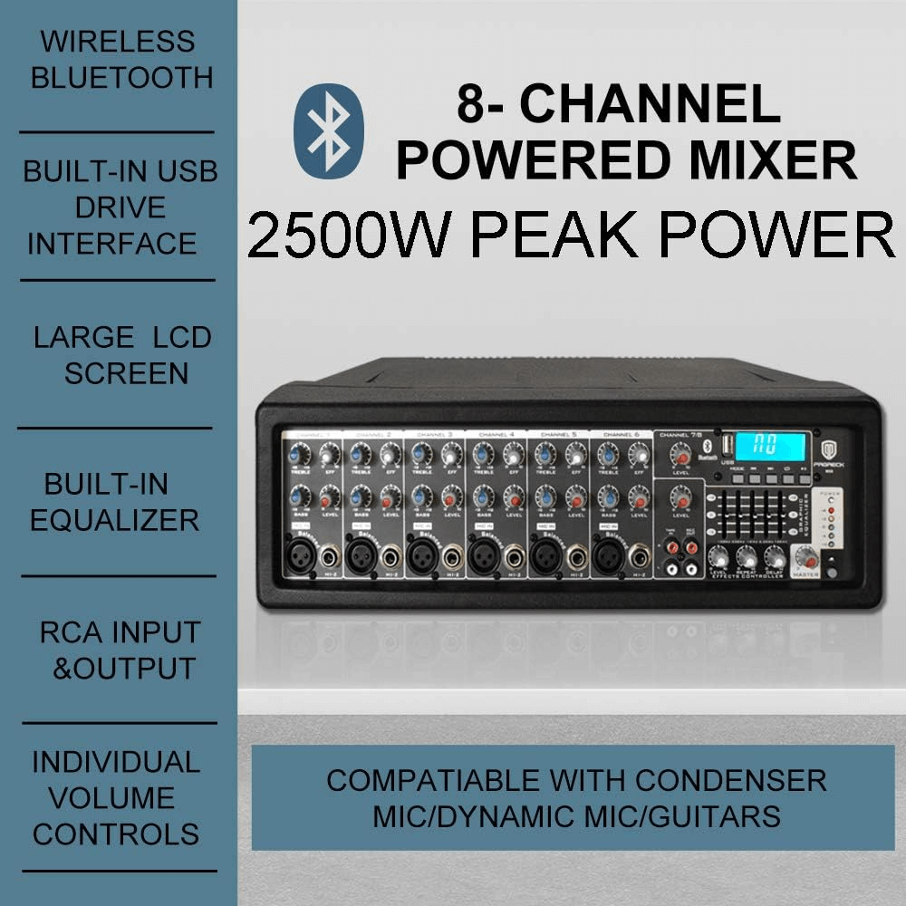 PRORECK MX8 | Audio Mixer 8 Channel|Compact audio mixer with usb/bluetooth
