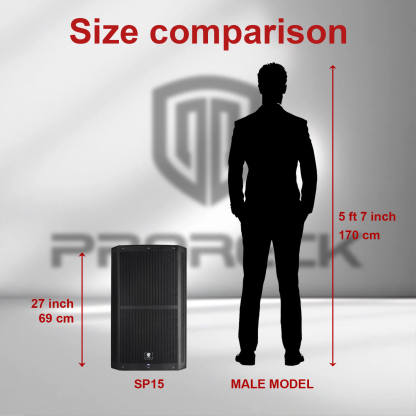 Size comparison of PRORECK SP15 with 15-inch subwoofer