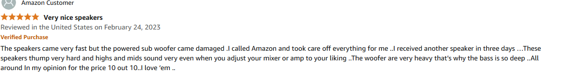 Proreck Club 8000 speaker system delivering deep, punchy bass with fast replacement service