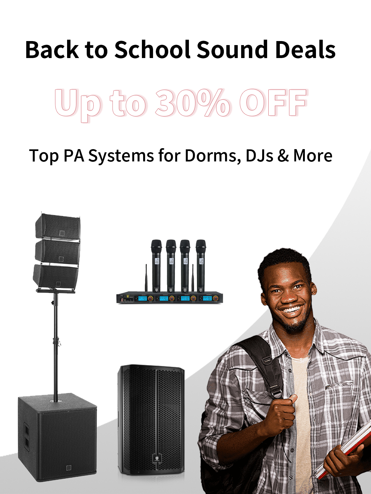 Back to School PA system discount banner – PRORECK speakers up to 30% off
