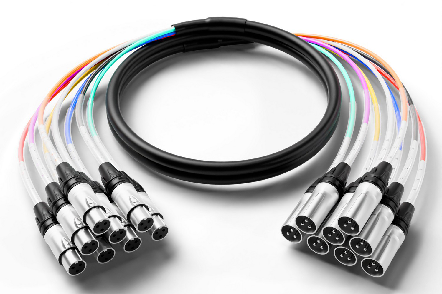 Front view of PRORECK 10ft 8-channel XLR to XLR audio cable showing bundled design and color-coded connectors