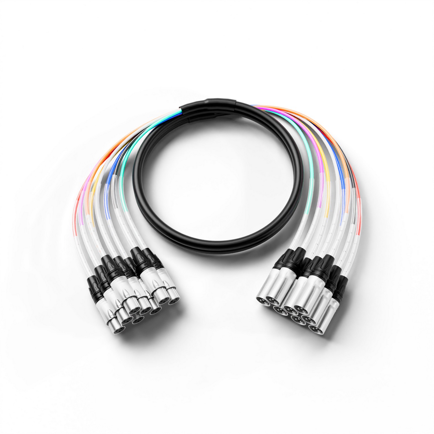 PRORECK 10ft 8-Channel XLR to XLR Cable | PR-XLR/XLR-8*10 |Front view of PRORECK 10ft 8-channel XLR to XLR audio cable showing bundled design and color-coded connectors