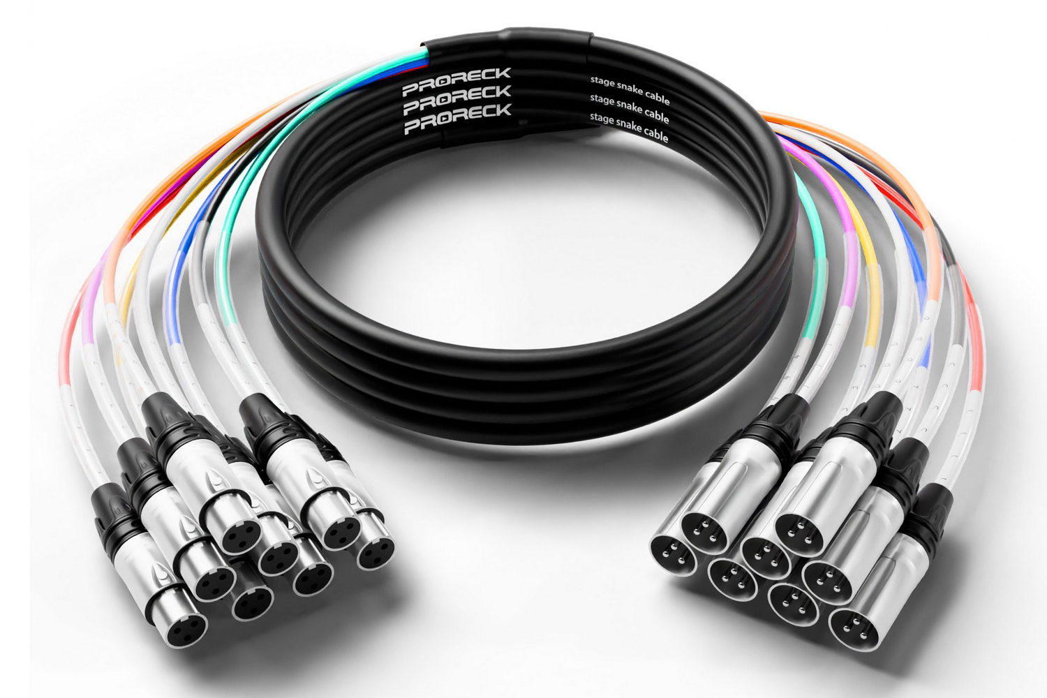 Main view of PRORECK 15ft 8-channel XLR to XLR cable showing bundled connectors