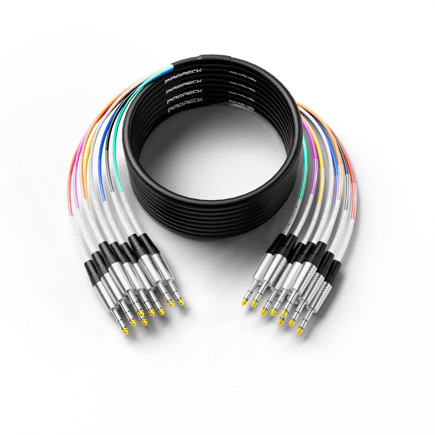 PRORECK 25ft 8-channel TRS audio cable complete view