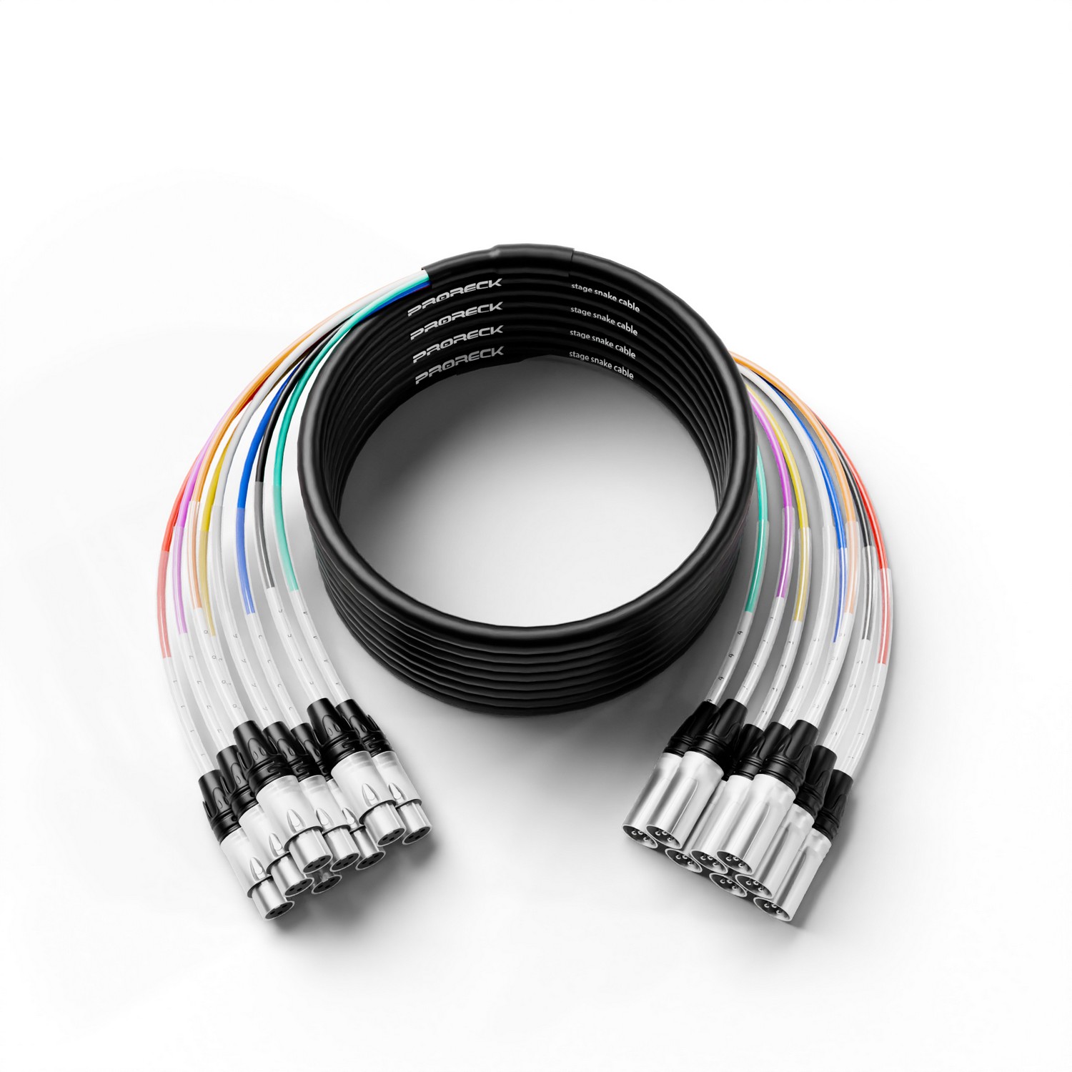 PRORECK 25ft XLR to XLR cable full view – 8-channel balanced audio cable