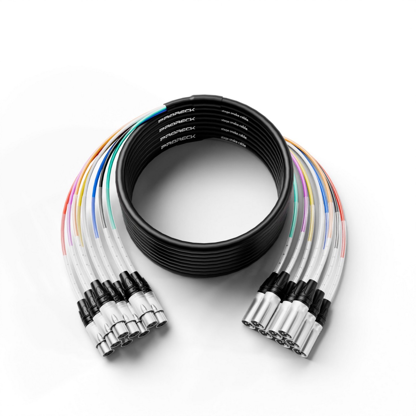 PRORECK 25ft XLR to XLR cable full view – 8-channel balanced audio cable