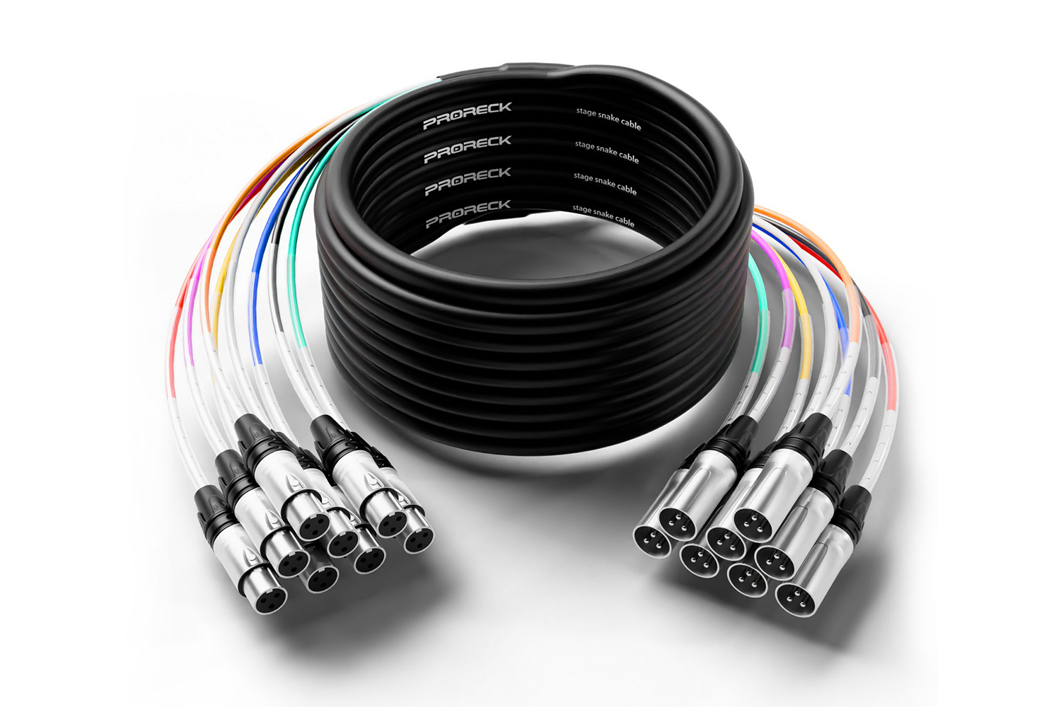 PRORECK 50ft 8-Channel XLR to XLR Cable – Full Cable View