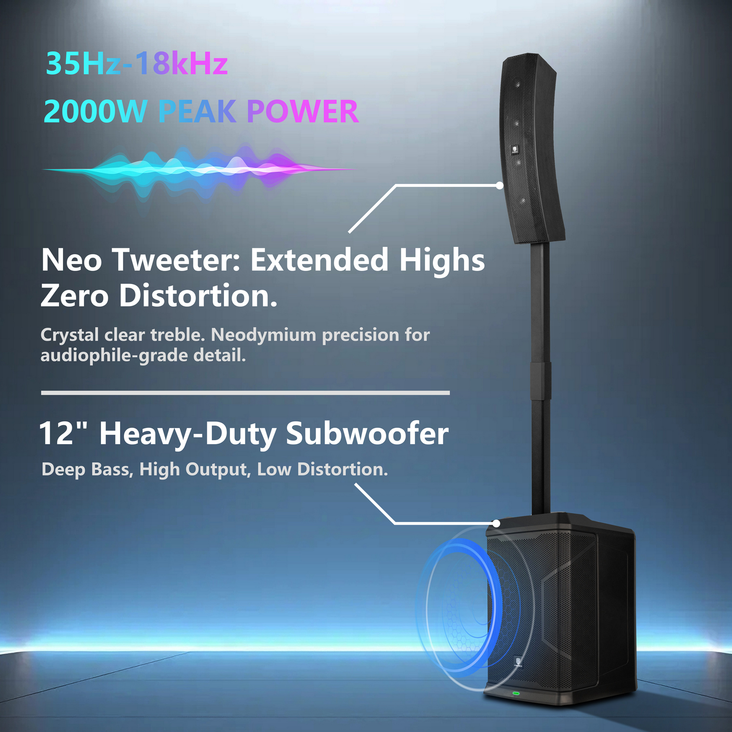 PRORECK 900EX column speaker with 12 inch subwoofer line array drivers and 2000W peak power