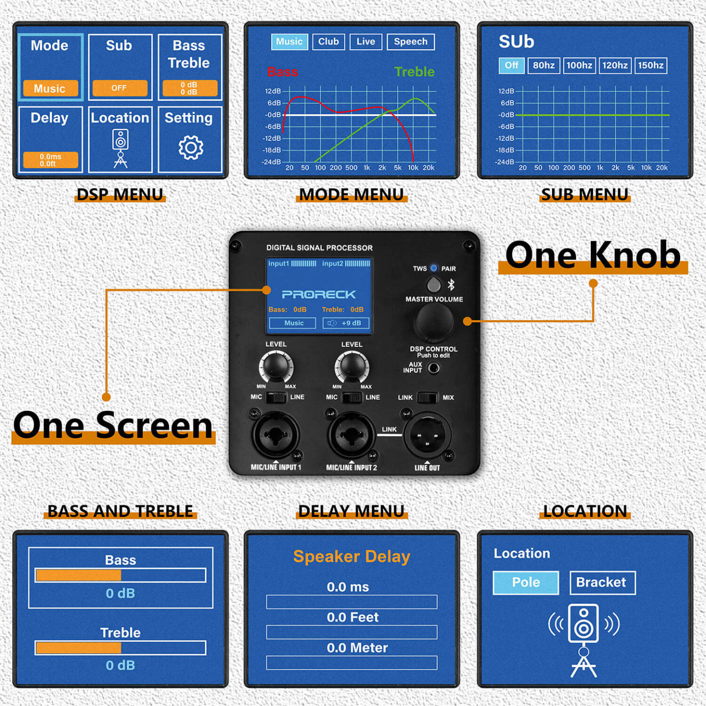  PRORECK PR-915D | 15" Powered PA Speaker with DSP, Bluetooth & Color Display