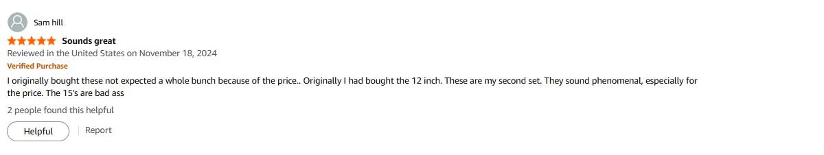 Upgrade from 12-inch to 15-inch Club 6000 setup; user reports “phenomenal” sound