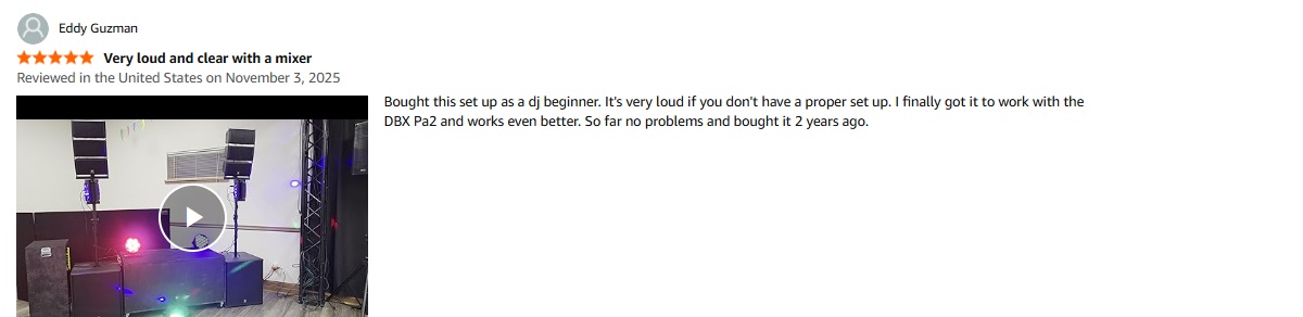 PRORECK Club 8000 review from a beginner DJ highlighting long-term durability and loud, clear sound with a DBX PA2 setup.