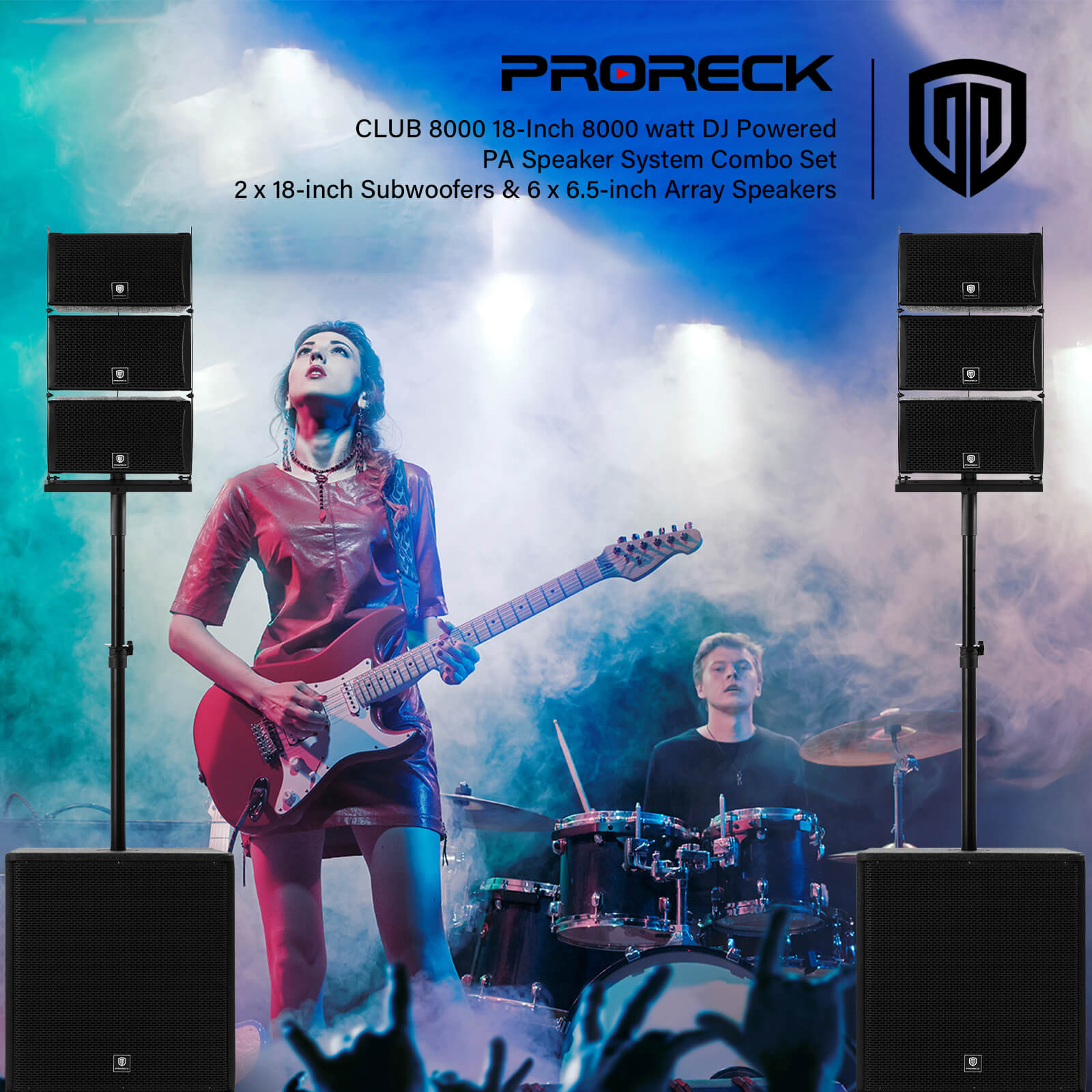 PRORECK CLUB-8000 line array speakers setup at outdoor event, ideal PA system for DJs and live performances