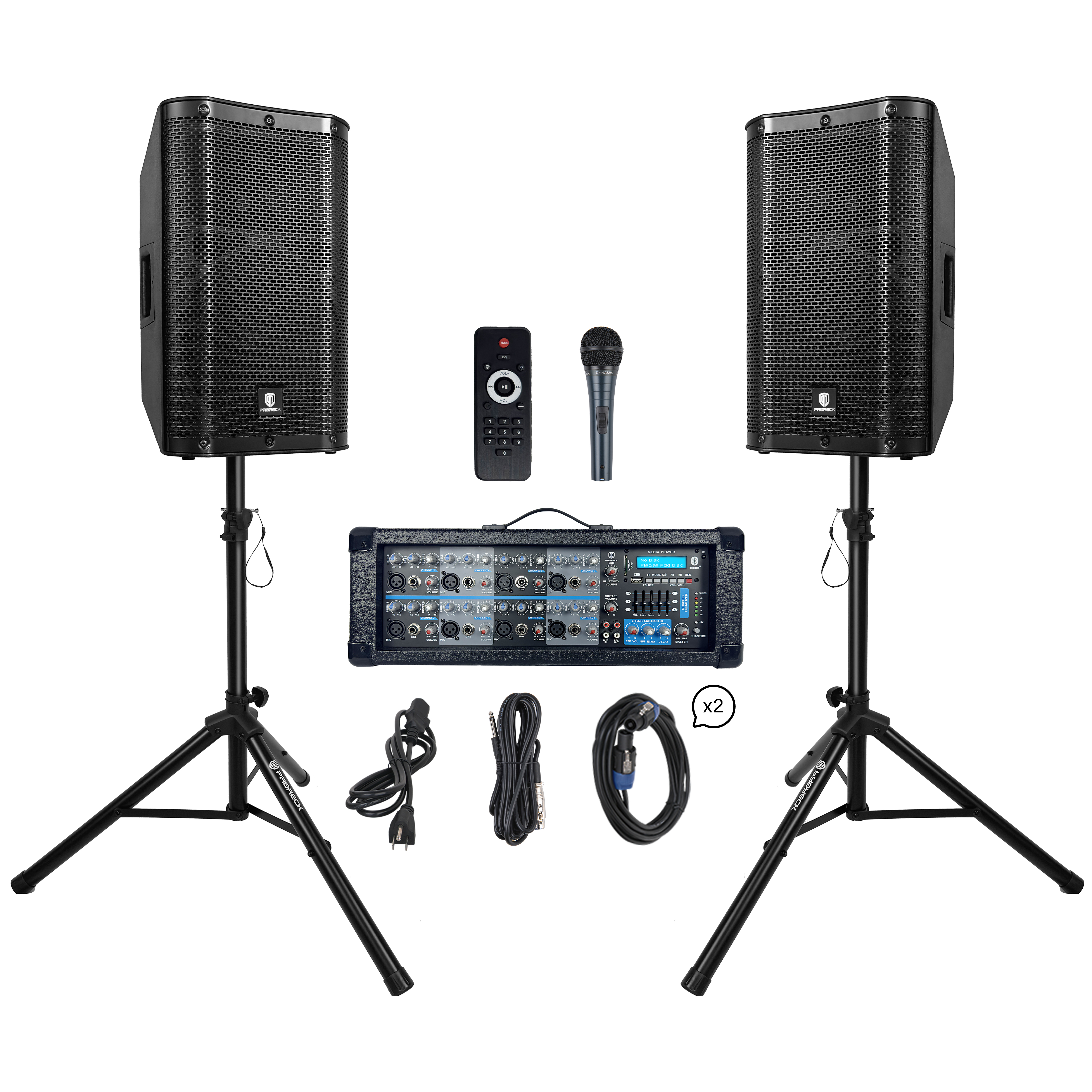 PRORECK DELTA-128 2400W Portable PA System with 8-Channel Powered Mixer & Dual 12" Speakers