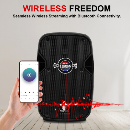 Bluetooth 5.0 and XLR/TRS/RCA input options on PRORECK Impact10 PA speaker system